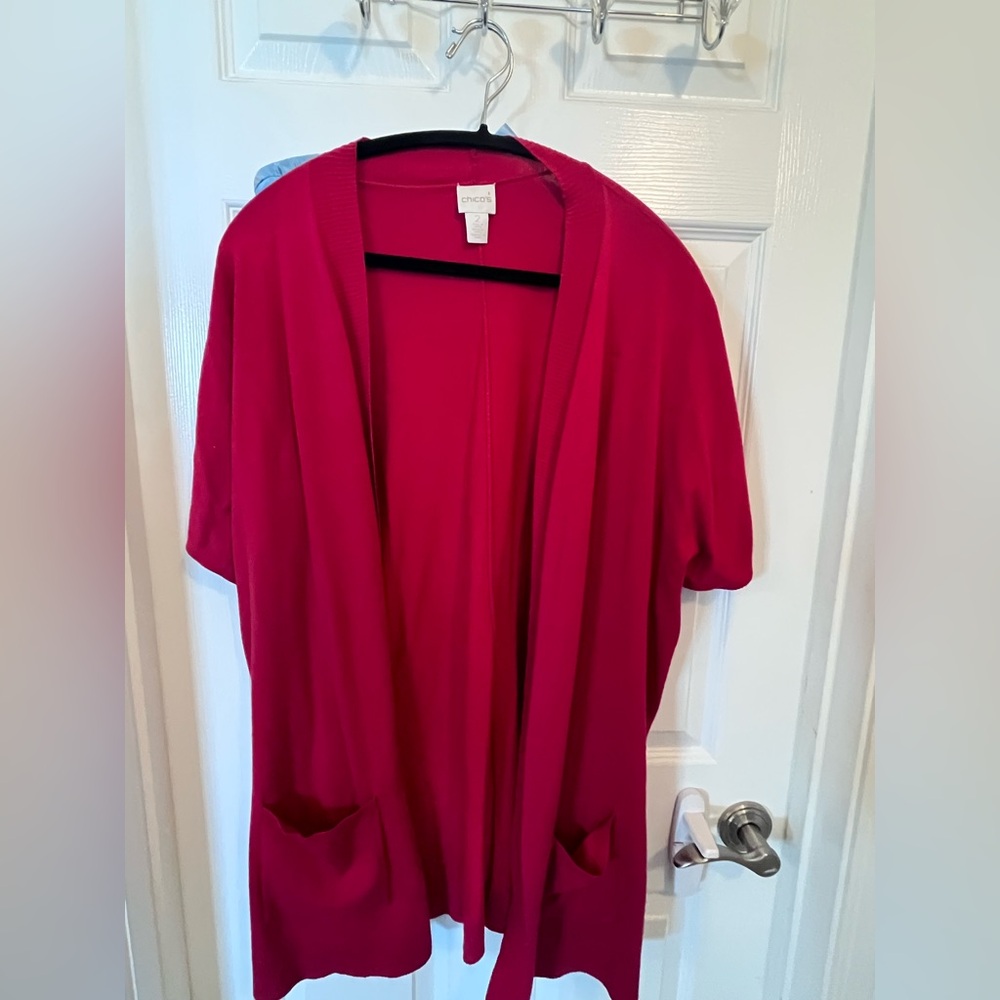 Red Open Front Cardigan